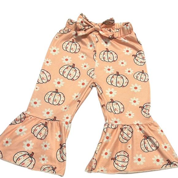Girl's Pumpkin Floral‎ Print Bell Bottoms Halloween Fall Outfit Pants - Picture 1 of 5